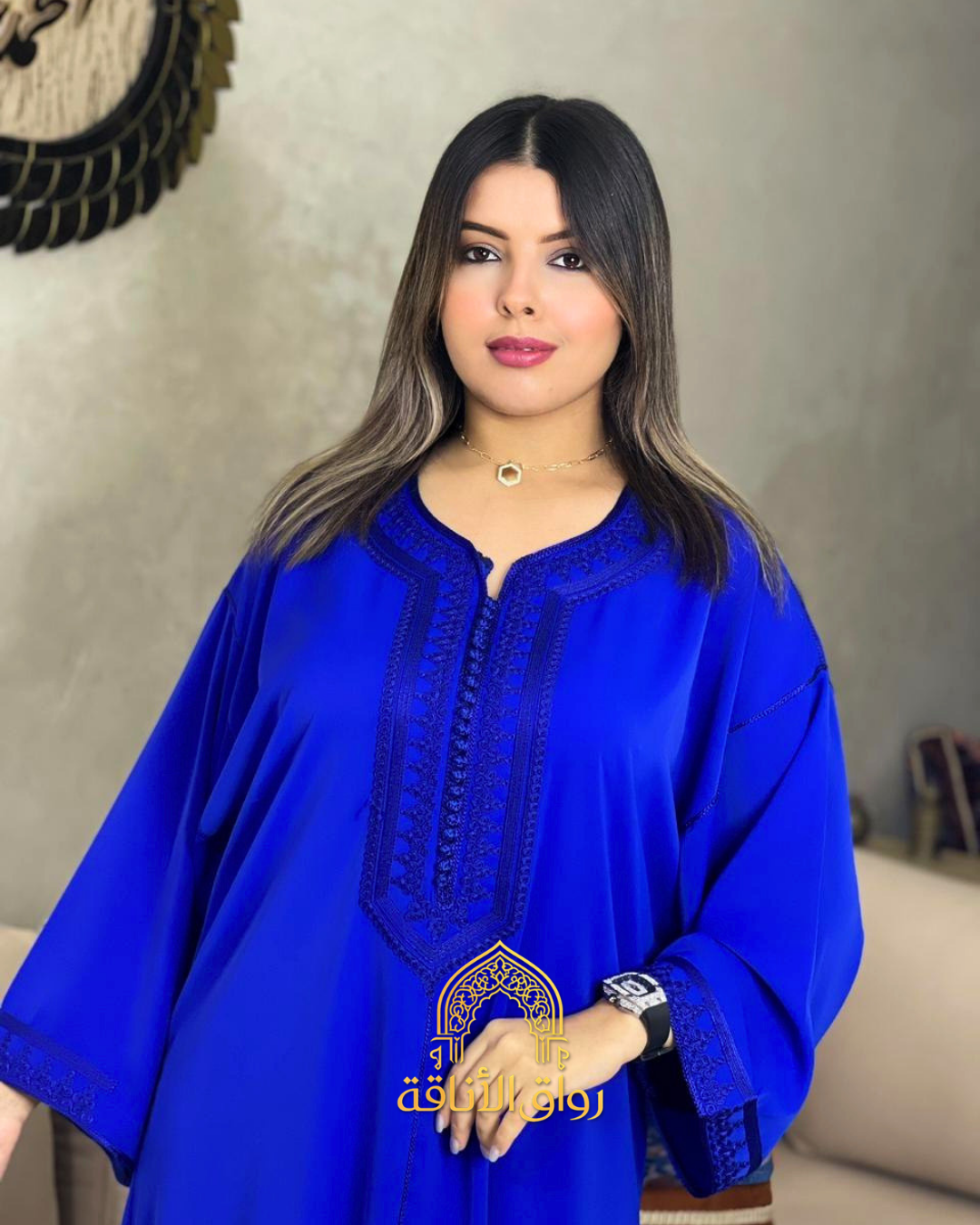 قفطان مغربي نسائي كريب أنيق، تطريز تقليدي، 7 فصالة مخزنية