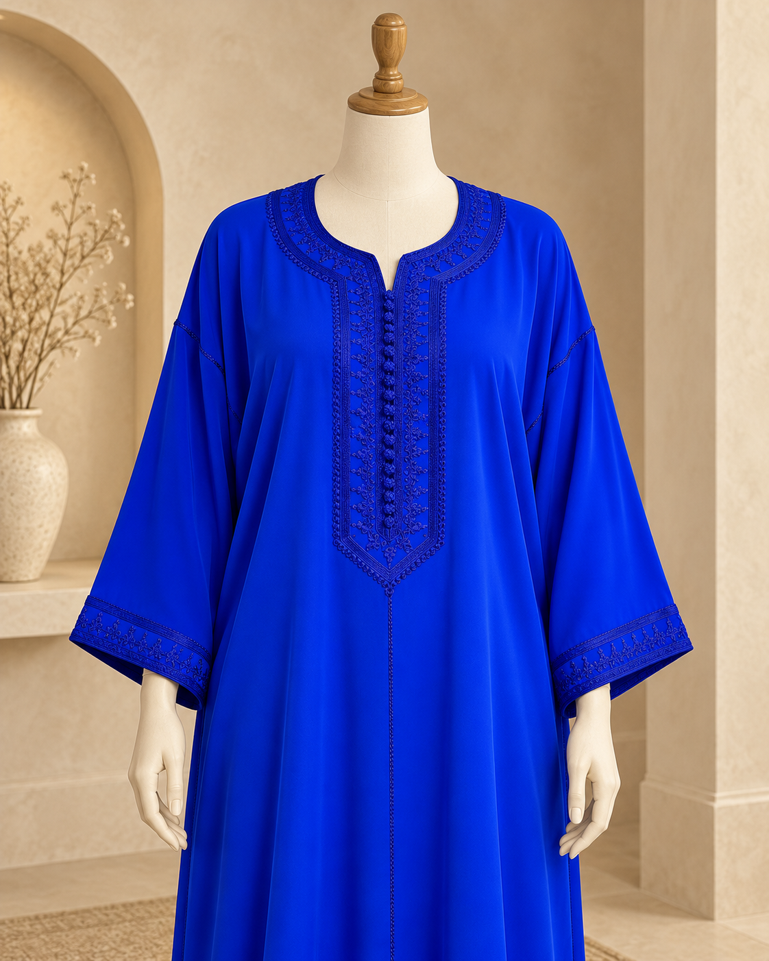 Kaftan marocain pour femme en crêpe de qualité supérieure, broderie traditionnelle, coupe "Makhzenia"