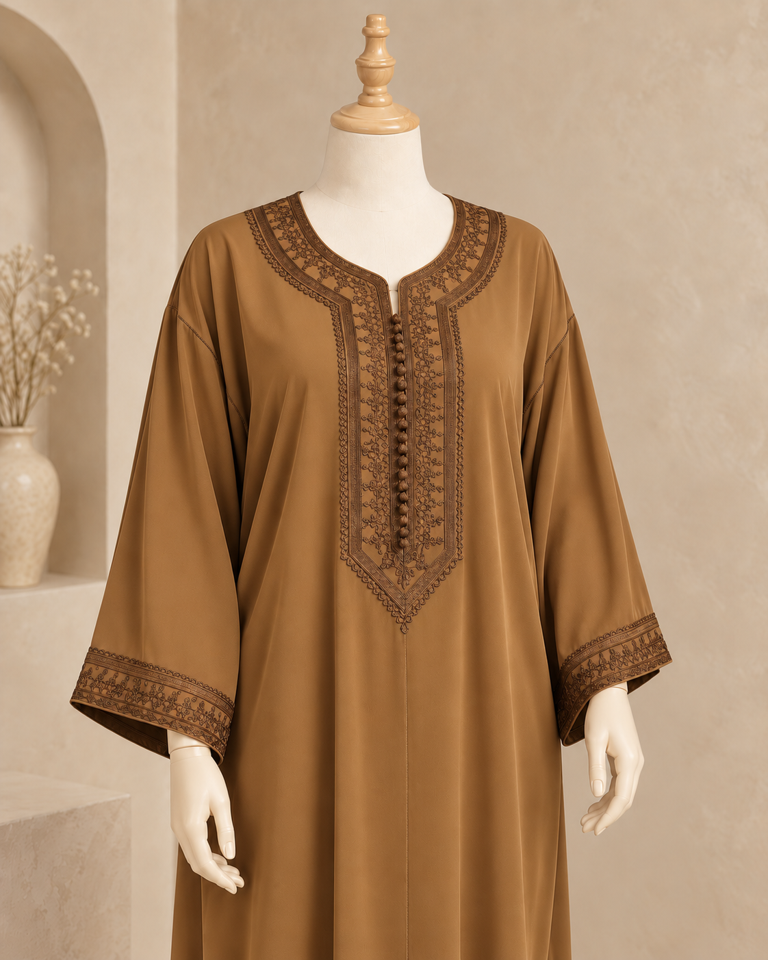 Kaftan marocain pour femme en crêpe de qualité supérieure, broderie traditionnelle, coupe "Makhzenia"