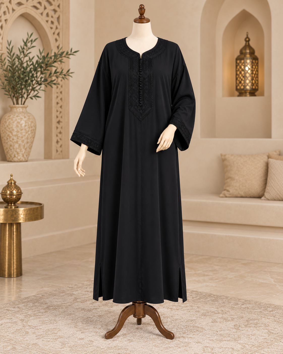 Kaftan marocain pour femme en crêpe de qualité supérieure, broderie traditionnelle, coupe "Makhzenia"