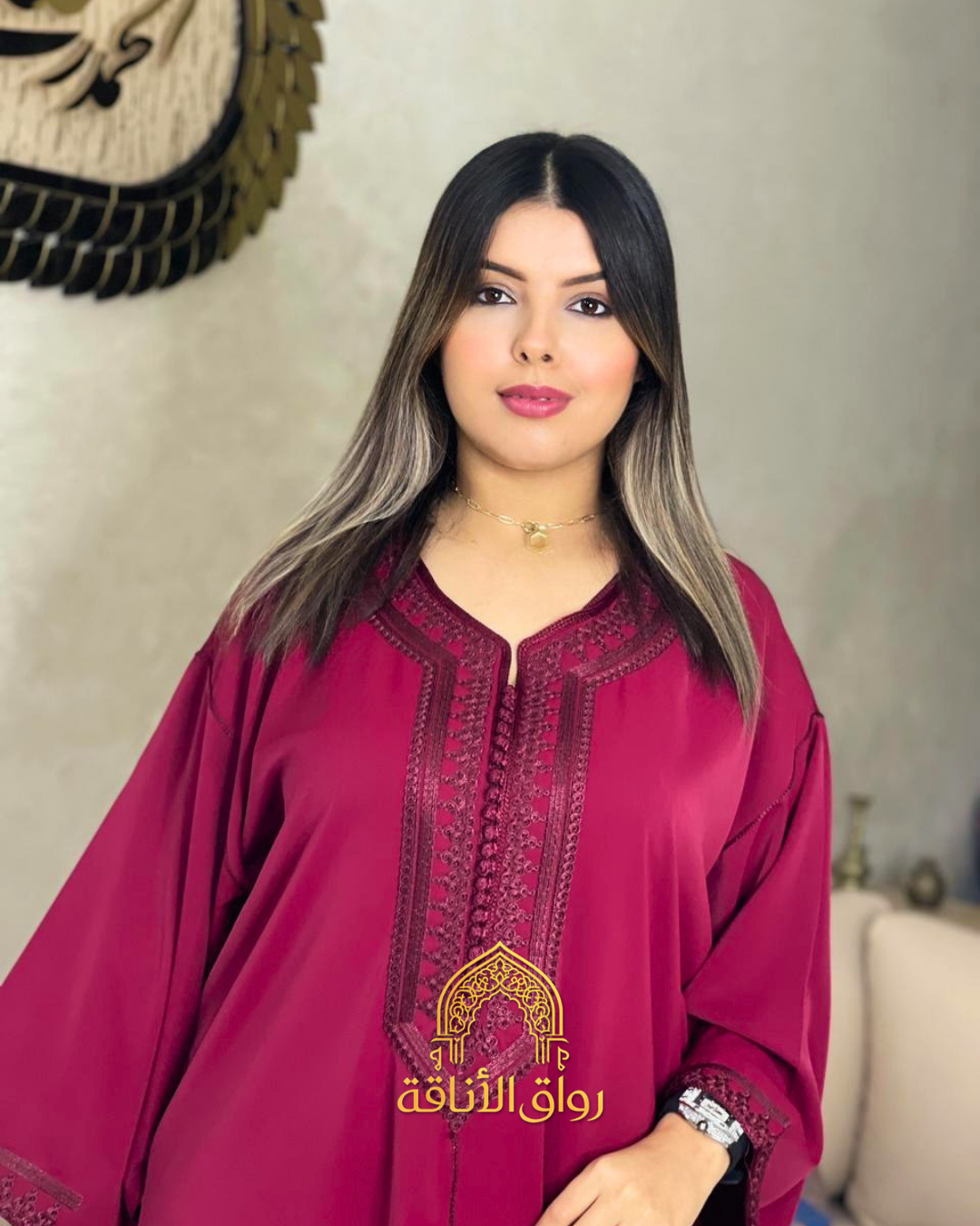 قفطان مغربي نسائي كريب أنيق، تطريز تقليدي، 7 فصالة مخزنية