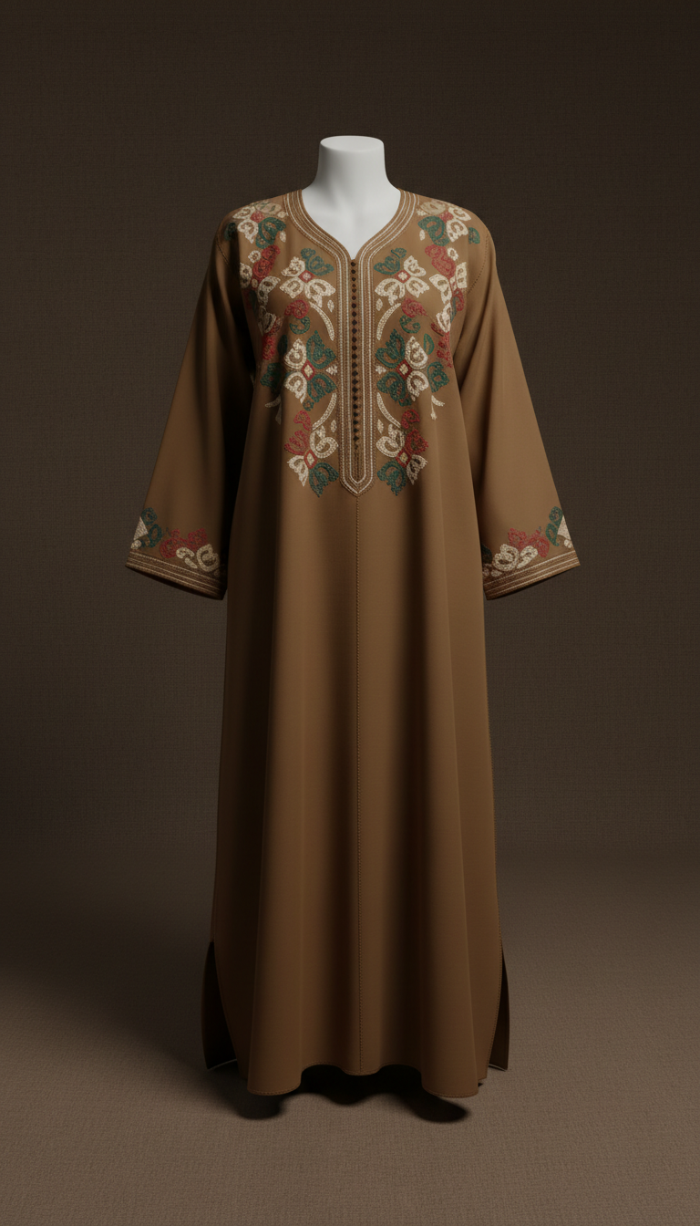 Cedarwood Brown Embroidered Djellaba