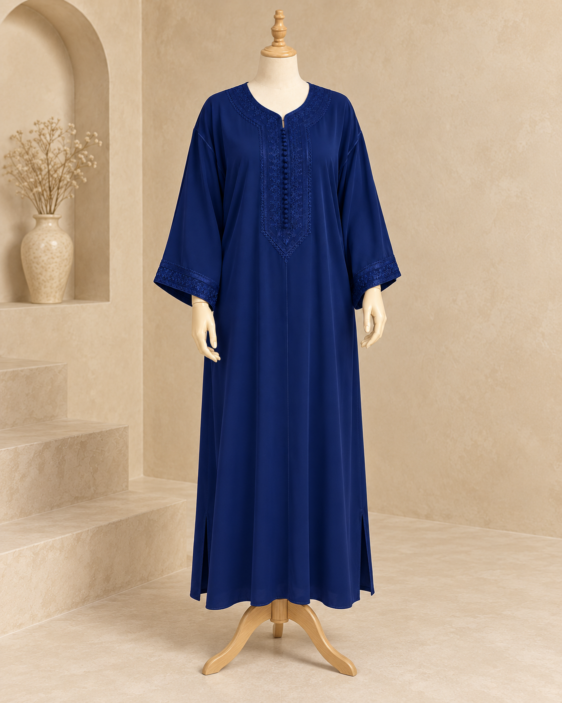 Kaftan marocain pour femme en crêpe de qualité supérieure, broderie traditionnelle, coupe "Makhzenia"