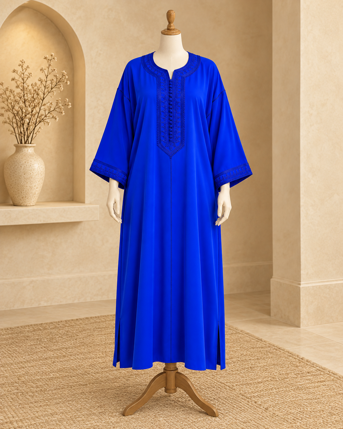 Kaftan marocain pour femme en crêpe de qualité supérieure, broderie traditionnelle, coupe "Makhzenia"