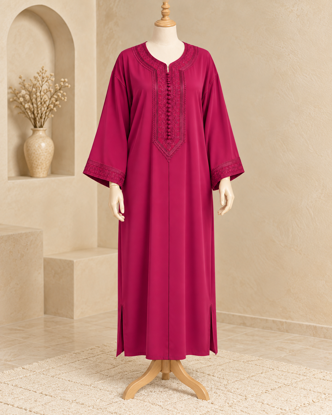 Kaftan marocain pour femme en crêpe de qualité supérieure, broderie traditionnelle, coupe "Makhzenia"