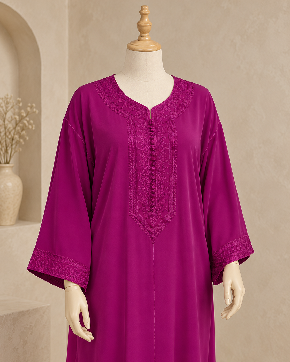 Kaftan marocain pour femme en crêpe de qualité supérieure, broderie traditionnelle, coupe "Makhzenia"
