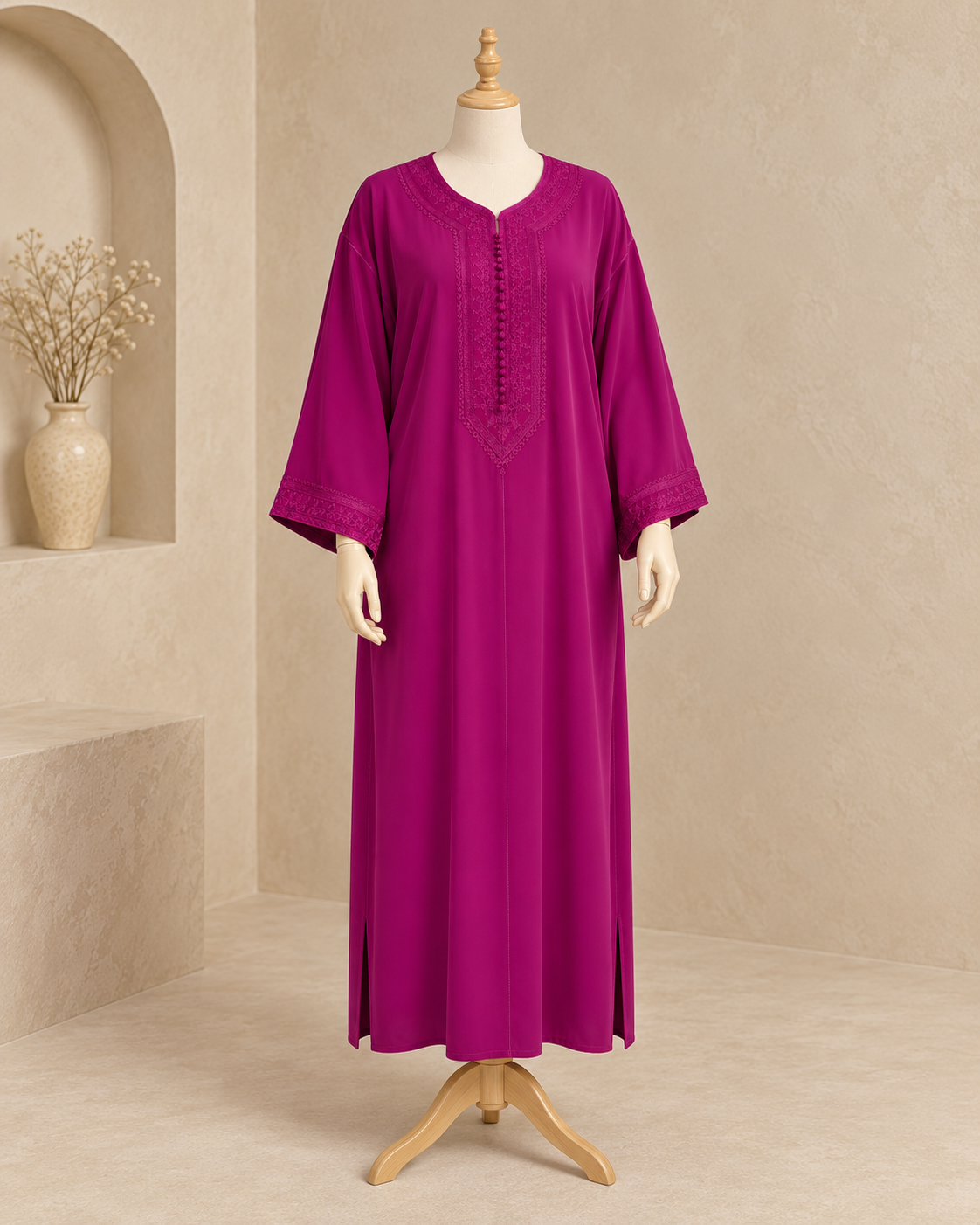 Kaftan marocain pour femme en crêpe de qualité supérieure, broderie traditionnelle, coupe "Makhzenia"
