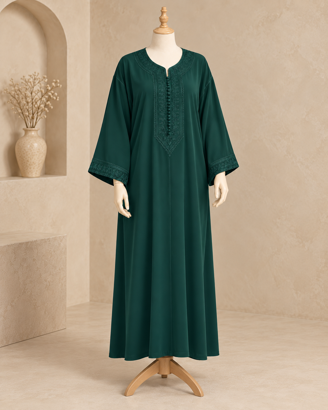 Kaftan marocain pour femme en crêpe de qualité supérieure, broderie traditionnelle, coupe "Makhzenia"